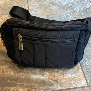 House of Harlow 1960 Black Quilted Belt Bag with Gold Hardware